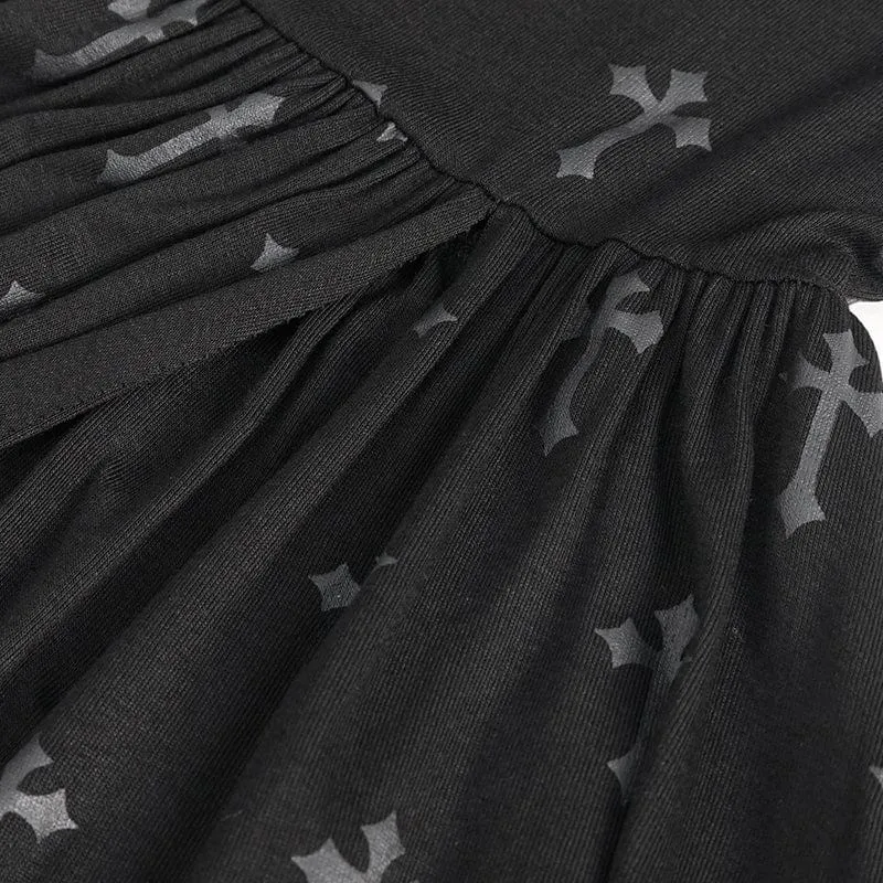 Damen-Gothic-Träger-Maxikleid mit Schlitz und Shorts