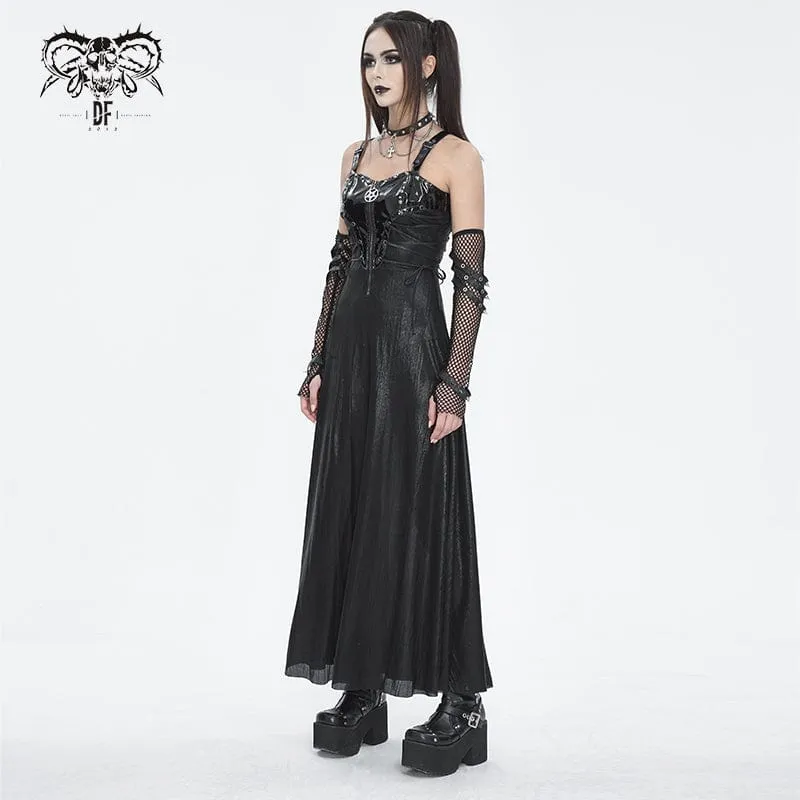 Gothic-Maxikleid mit Schnallenriemen und Ösen für Damen