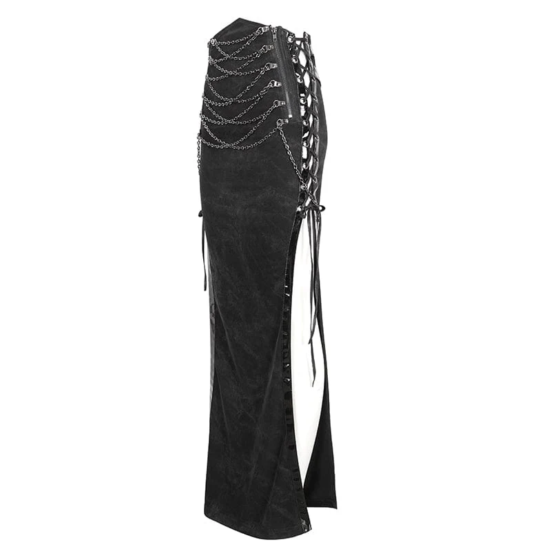 Langer Rock mit Punk-Schnalle und Seitenschlitz für Damen