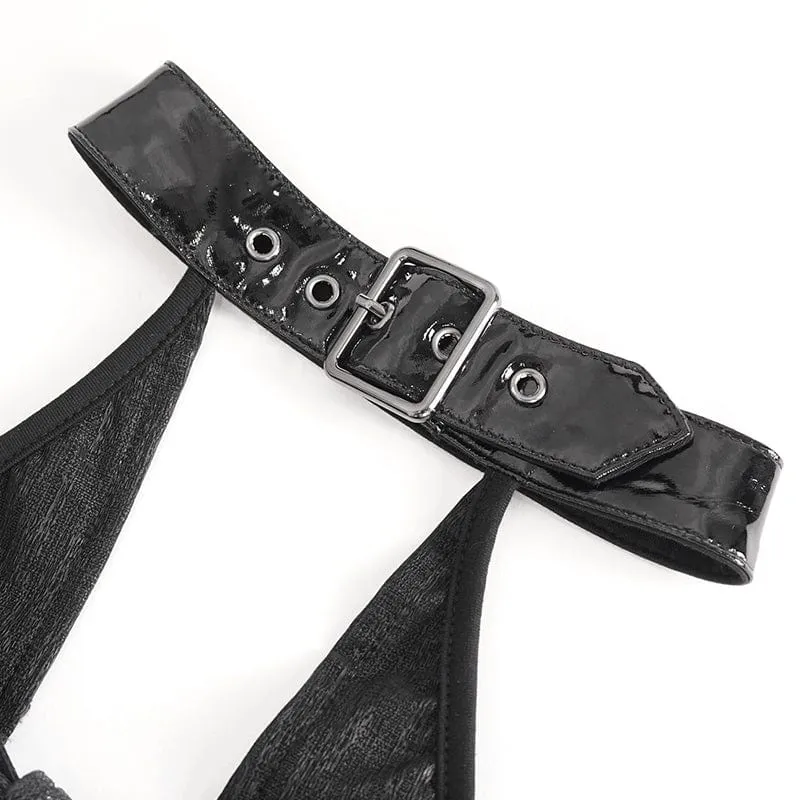 Damen Gothic-Neckholder-Kleid mit seitlichem Schlitz und Trägern
