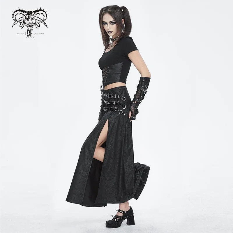 Langer Rock mit seitlichem Schlitz und Gothic-Schnalle für Damen