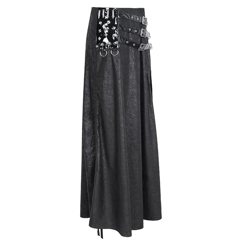 Langer Rock mit seitlichem Schlitz und Gothic-Schnalle für Damen