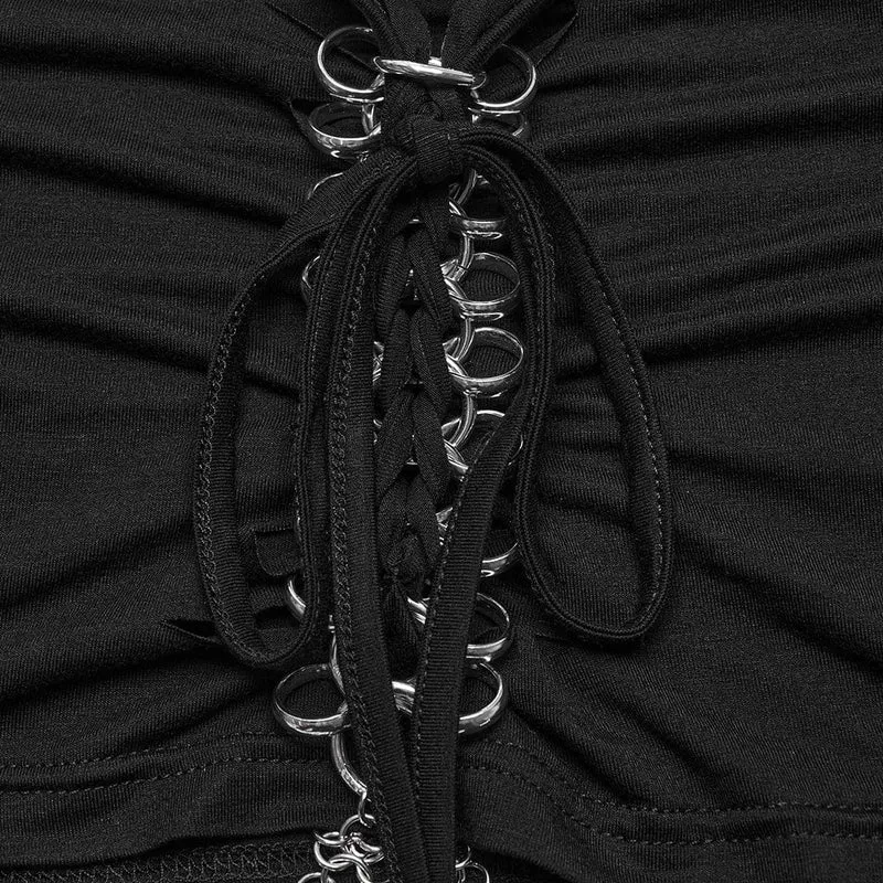 Kurzärmliges Crop-Top mit Punk-Ausschnitt und Ringkette für Damen