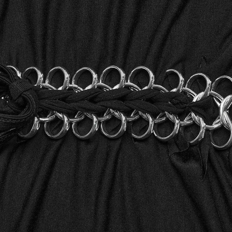 Kurzärmliges Crop-Top mit Punk-Ausschnitt und Ringkette für Damen