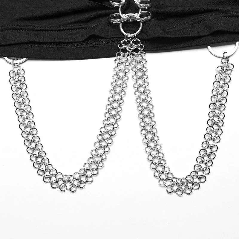 Kurzärmliges Crop-Top mit Punk-Ausschnitt und Ringkette für Damen