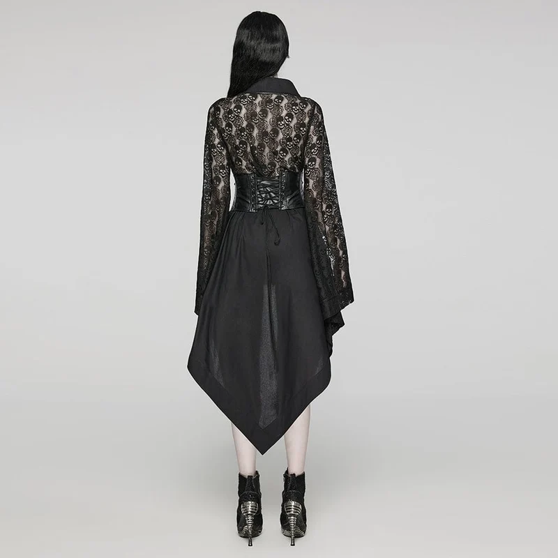 Unregelmäßiges, langärmliges Kleid mit Punk-Spitze und Schnalle für Damen