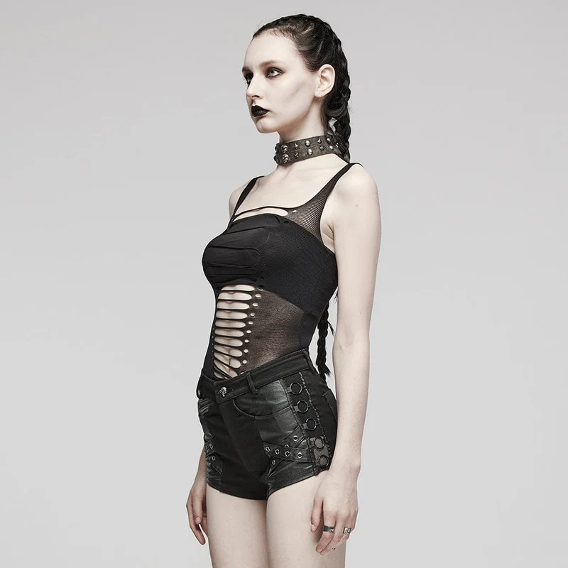 Damen-Punk-Tanktop mit Spaghettiträgern und Rissen