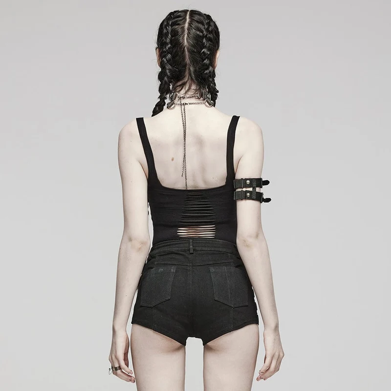 Damen-Punk-Tanktop mit Spaghettiträgern und Rissen