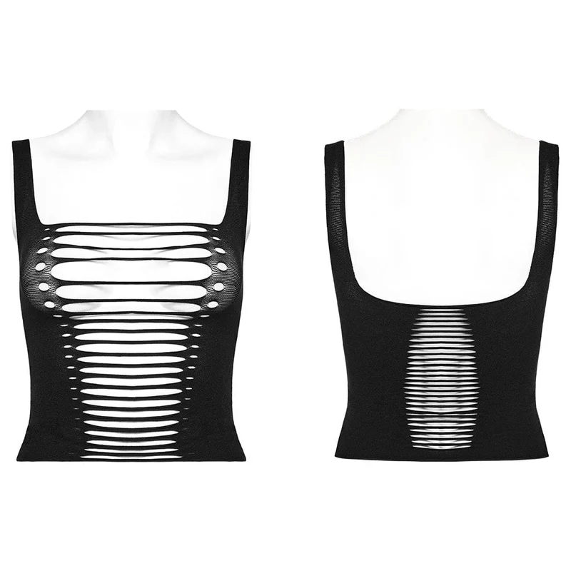Damen-Punk-Tanktop mit Spaghettiträgern und Rissen