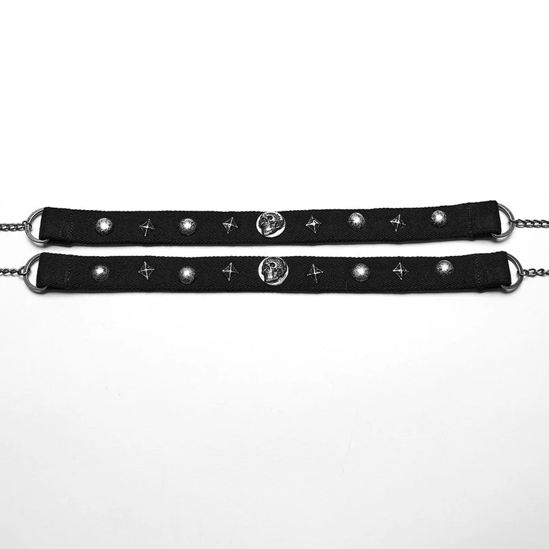 Damen-Halsband mit Punk-Schädel und Nieten und doppeltem Riemen