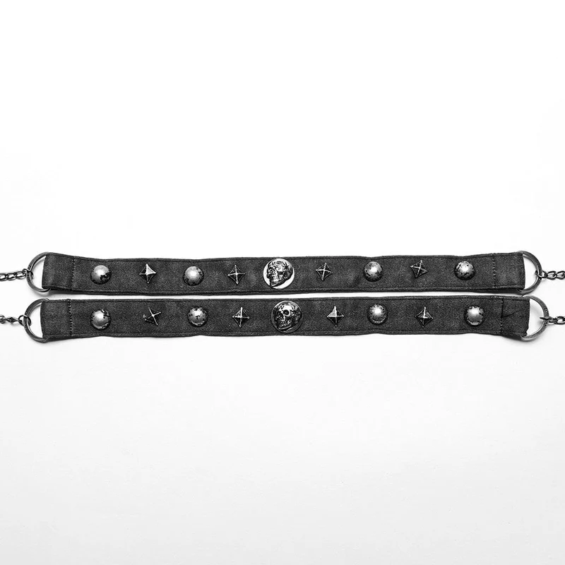 Damen-Halsband mit Punk-Schädel und Nieten und doppeltem Riemen