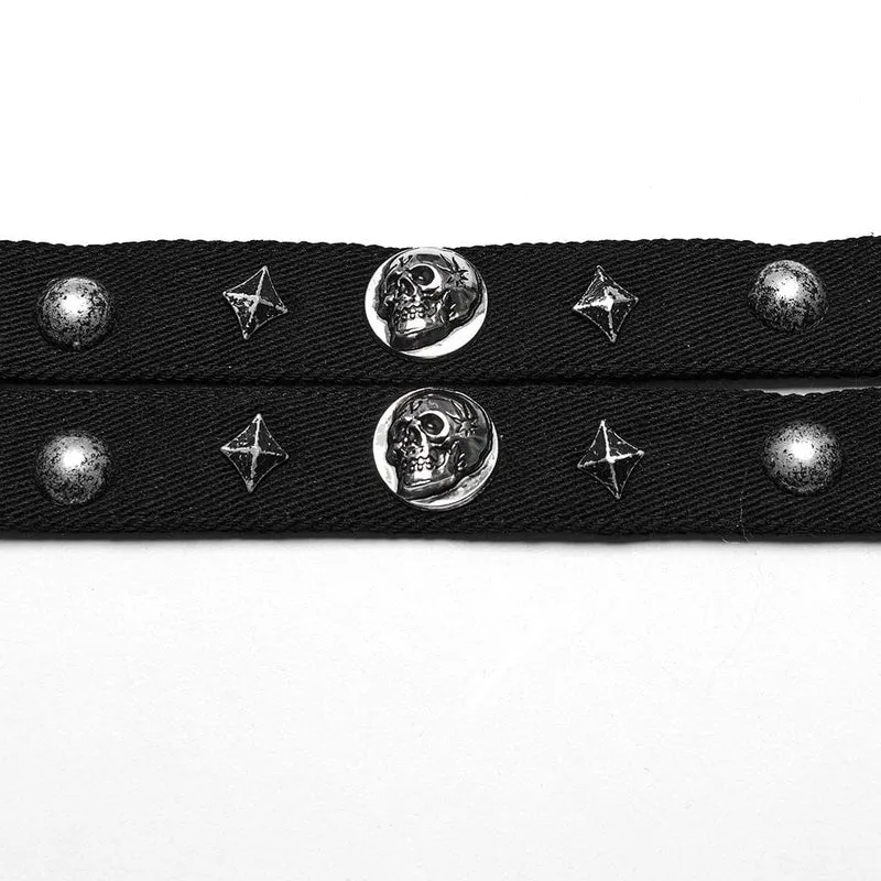 Damen-Halsband mit Punk-Schädel und Nieten und doppeltem Riemen