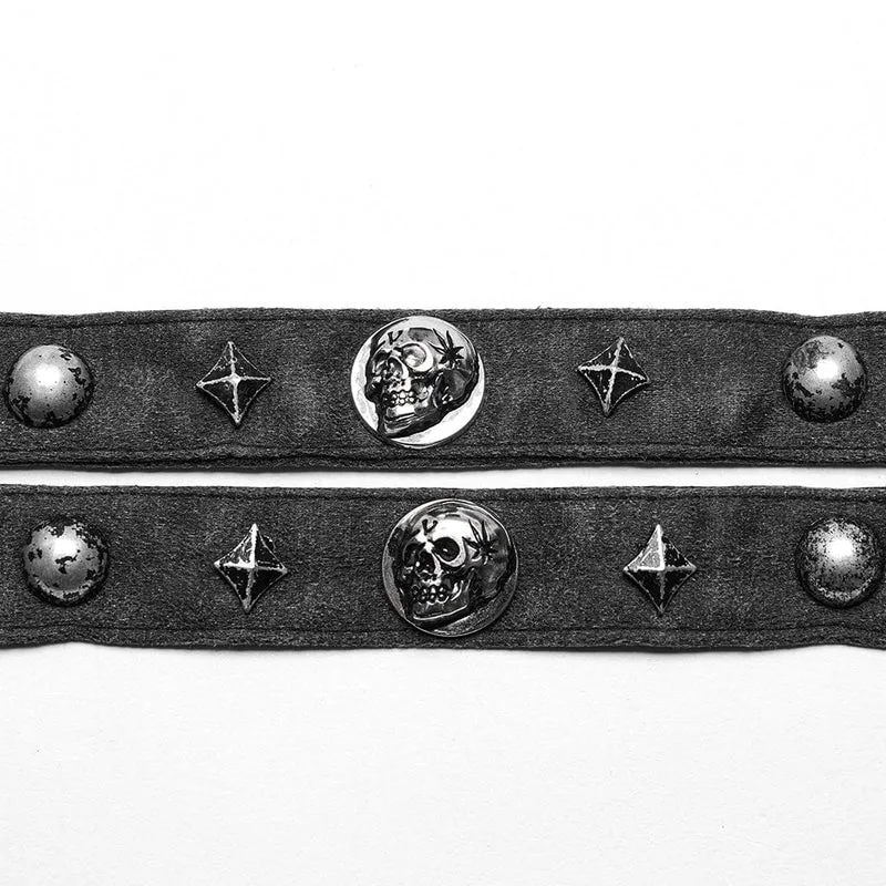 Damen-Halsband mit Punk-Schädel und Nieten und doppeltem Riemen