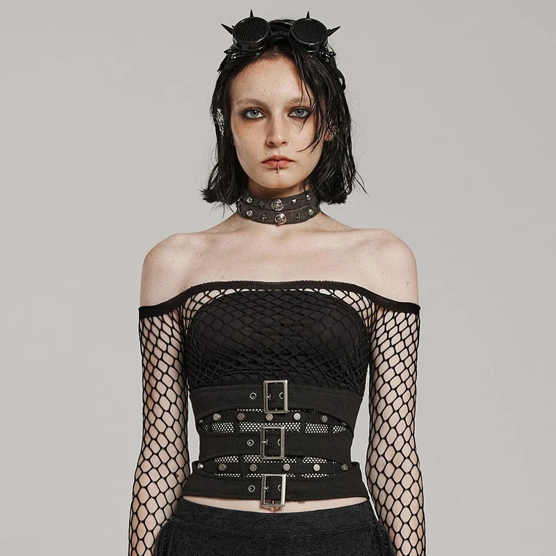 Punk-Schnallen-Mesh-Unterbrustkorsetts für Damen