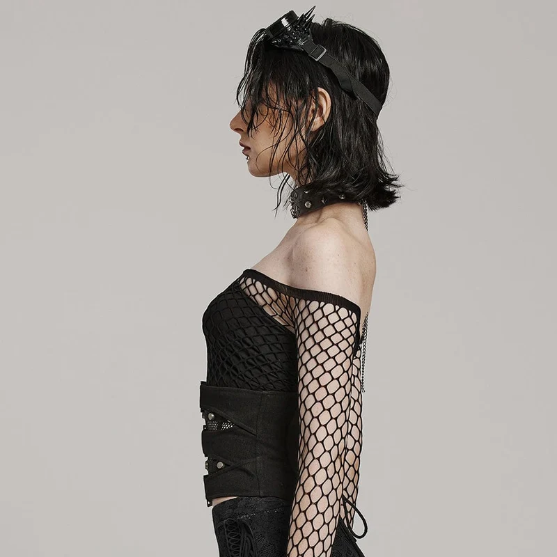 Punk-Schnallen-Mesh-Unterbrustkorsetts für Damen
