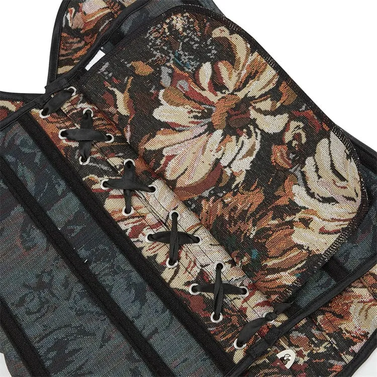 Damen Gothic Vollbrustkorsett mit tiefem Ausschnitt und floraler Stickerei