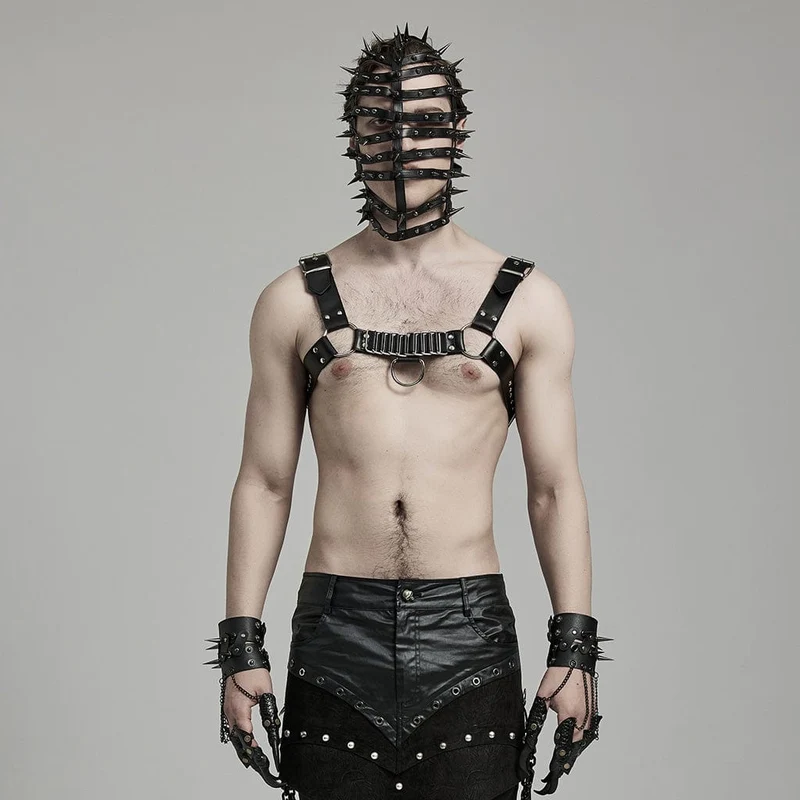 Herren-Geschirr aus Kunstleder mit Punk-Schnalle und Plissee