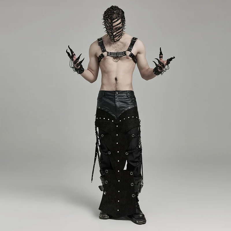 Herren-Geschirr aus Kunstleder mit Punk-Schnalle und Plissee