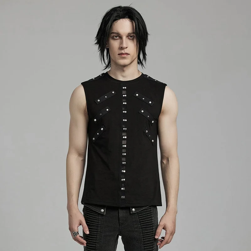 Herren Punk Mesh Splice Nailed Straps Tank Top
