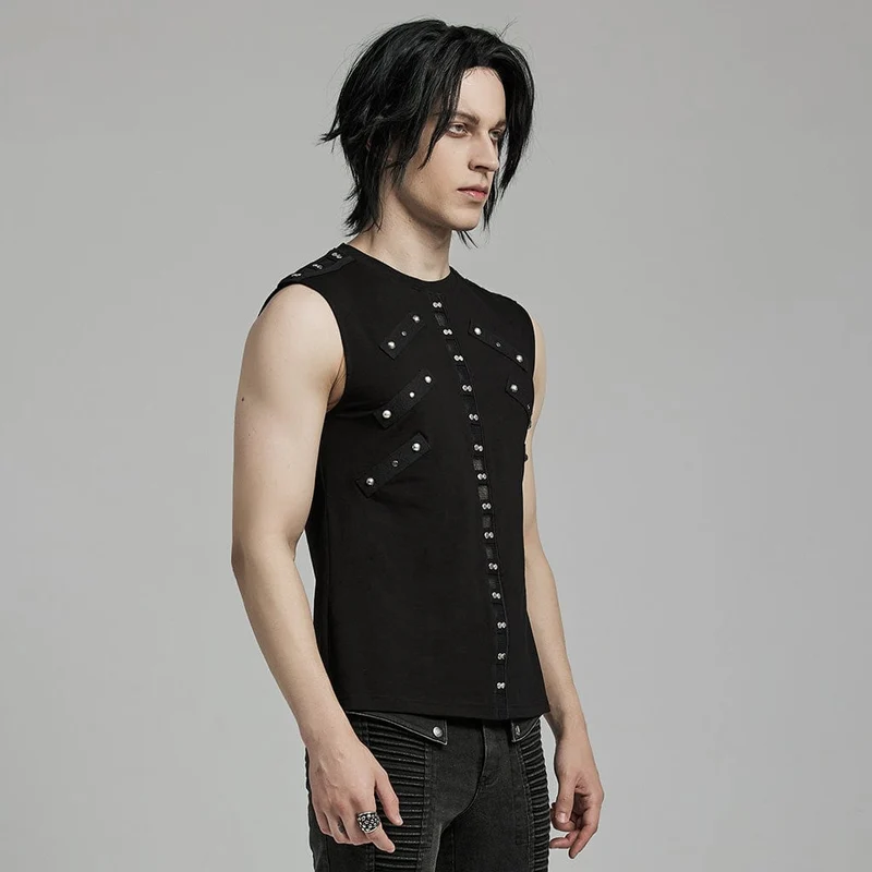 Herren Punk Mesh Splice Nailed Straps Tank Top