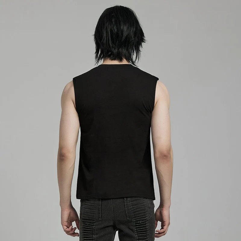 Herren Punk Mesh Splice Nailed Straps Tank Top