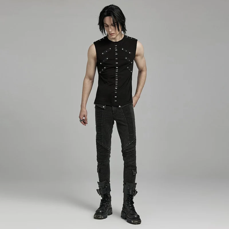 Herren Punk Mesh Splice Nailed Straps Tank Top