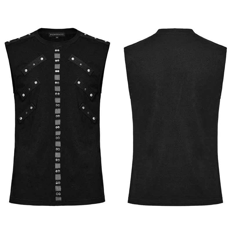 Herren Punk Mesh Splice Nailed Straps Tank Top