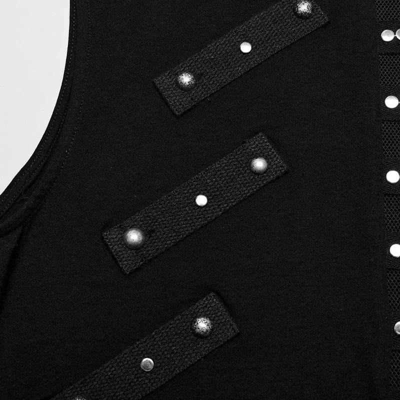 Herren Punk Mesh Splice Nailed Straps Tank Top