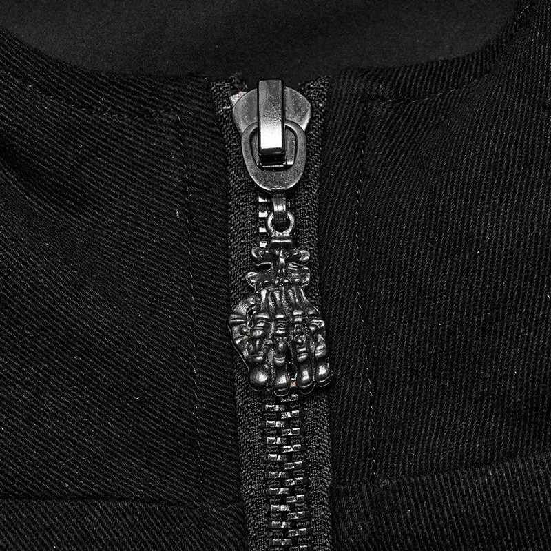 Herren-Punk-Jacke mit Stehkragen und Ausschnitt und Kapuze