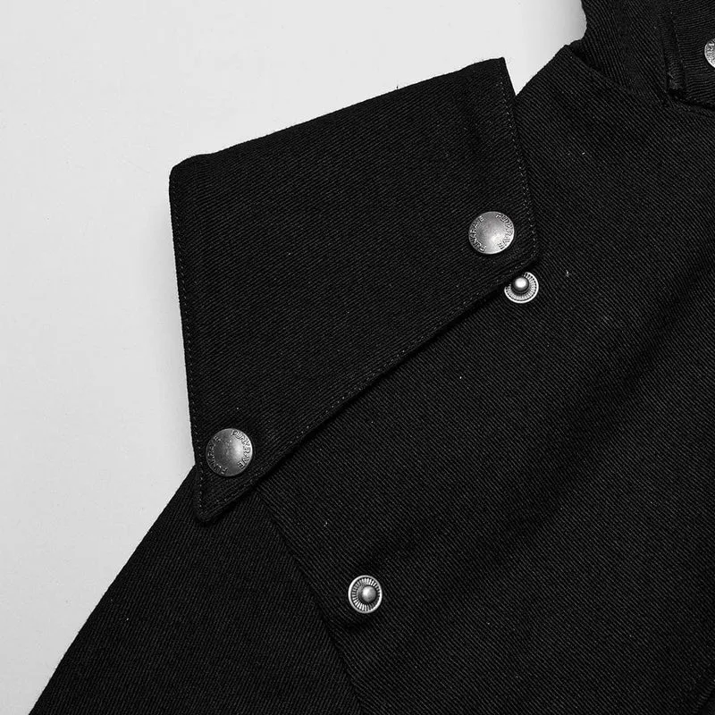 Herren-Punk-Jacke mit Stehkragen und Ausschnitt und Kapuze