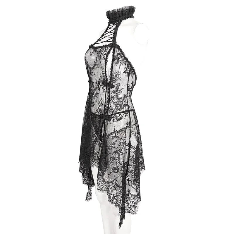 Damen-Dessous mit Gothic-Spitze, Blumenmuster und Rüschen