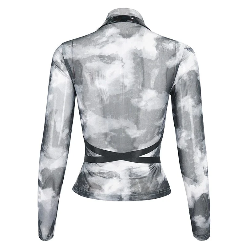 Damen-Punk-Batik-Langarmshirt mit Trägern