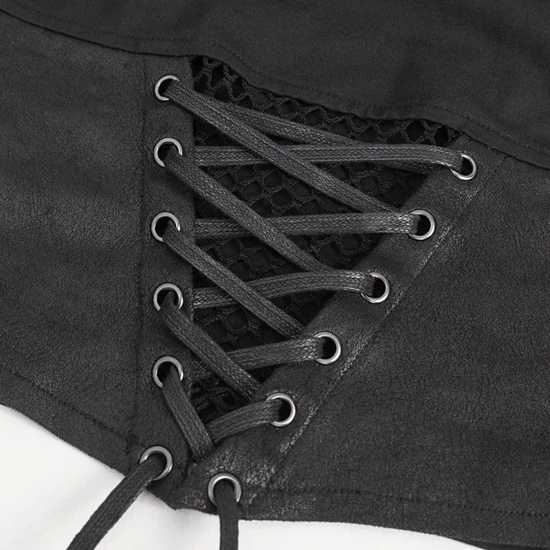 Kurzärmliges Crop-Top aus Netzstoff mit Punk-Ausschnitt für Damen
