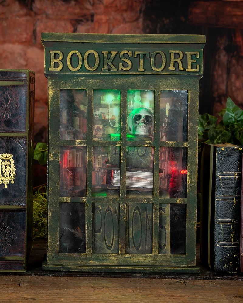 Spooky Bookstore Halloween Animatronic mit Licht & Sound 35cm