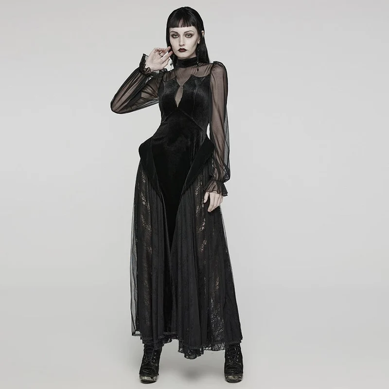 Damen-Maxikleid mit Gothic-Spitze und Rüschen zum Schnüren