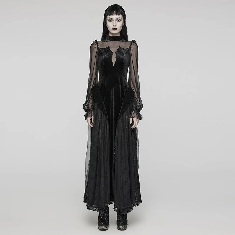 Damen-Maxikleid mit Gothic-Spitze und Rüschen zum Schnüren