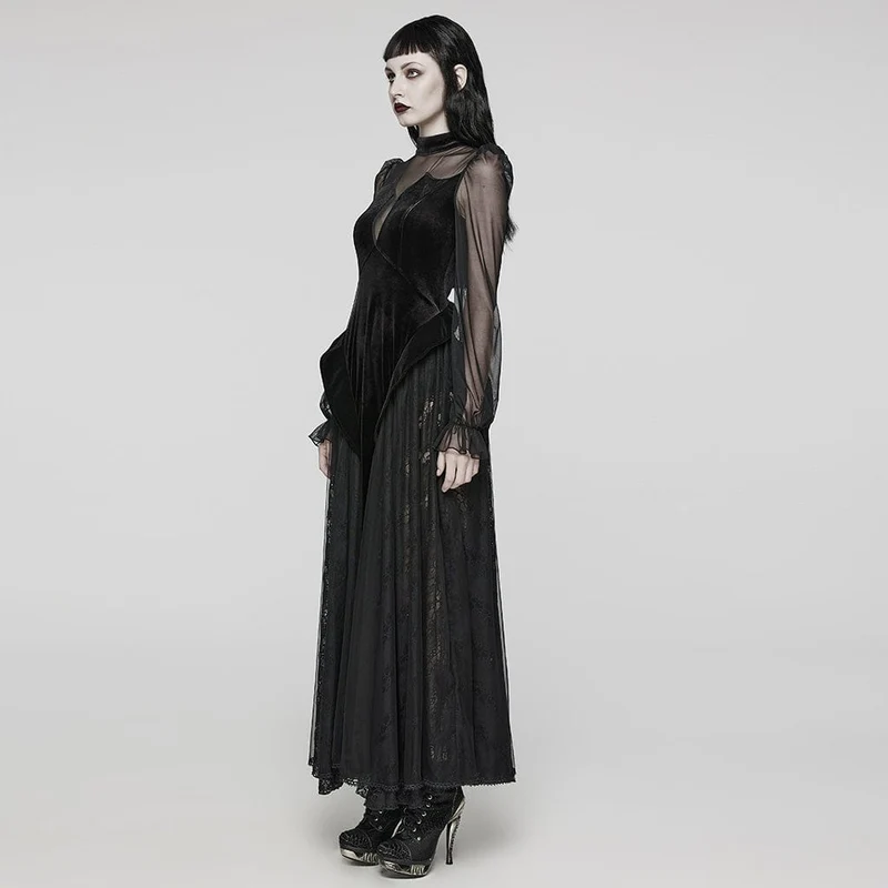 Damen-Maxikleid mit Gothic-Spitze und Rüschen zum Schnüren