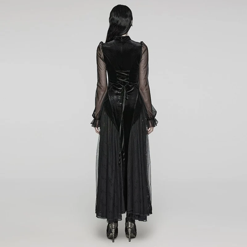 Damen-Maxikleid mit Gothic-Spitze und Rüschen zum Schnüren