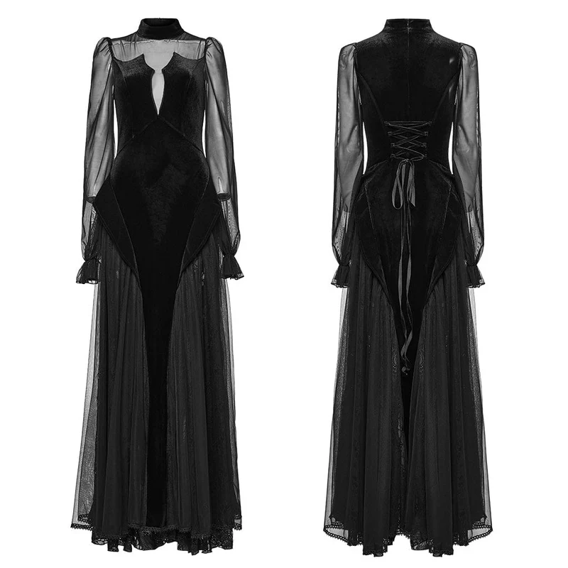 Damen-Maxikleid mit Gothic-Spitze und Rüschen zum Schnüren