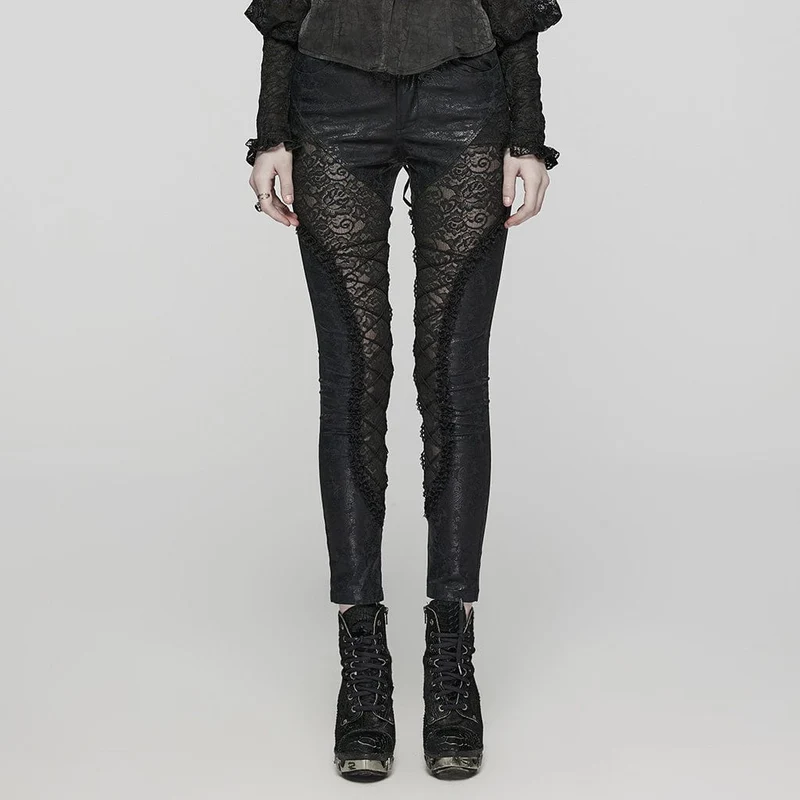 Damen-Gothic-Spitzenschnür-Leggings