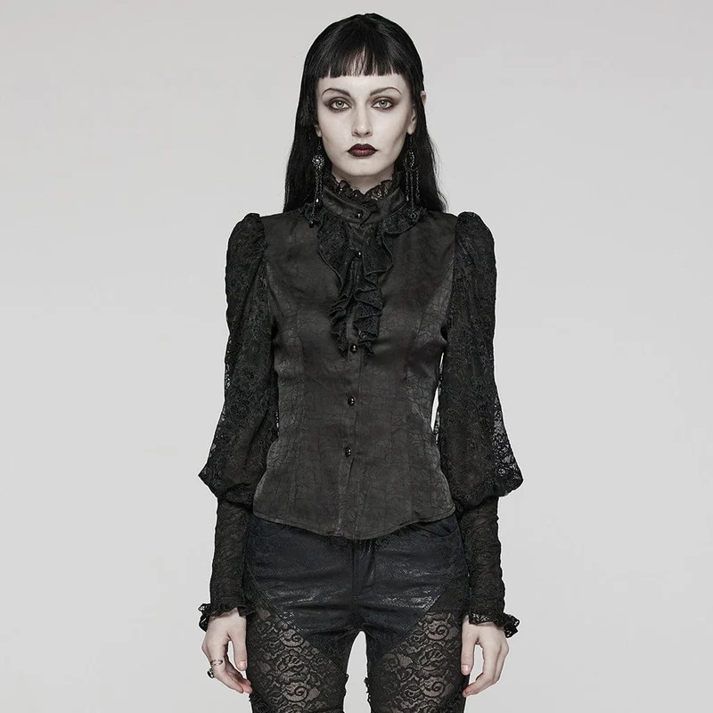 Langärmliges Gothic-Hemd mit Rüschen und Spitze für Damen