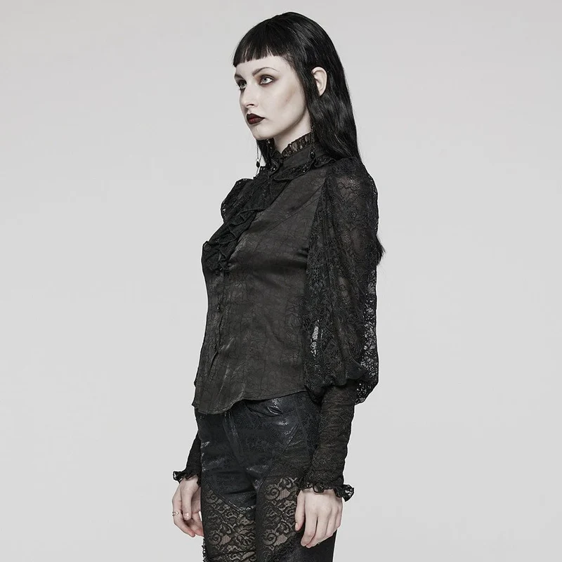 Langärmliges Gothic-Hemd mit Rüschen und Spitze für Damen