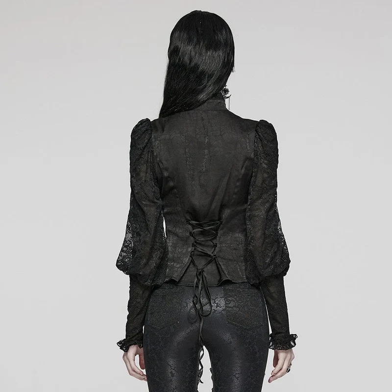 Langärmliges Gothic-Hemd mit Rüschen und Spitze für Damen