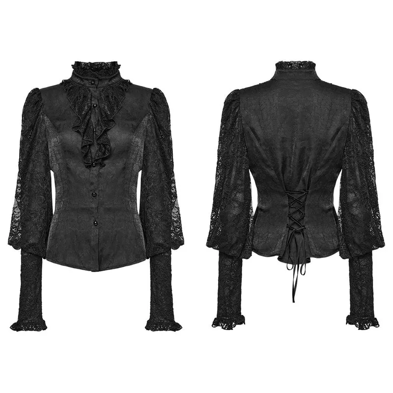 Langärmliges Gothic-Hemd mit Rüschen und Spitze für Damen