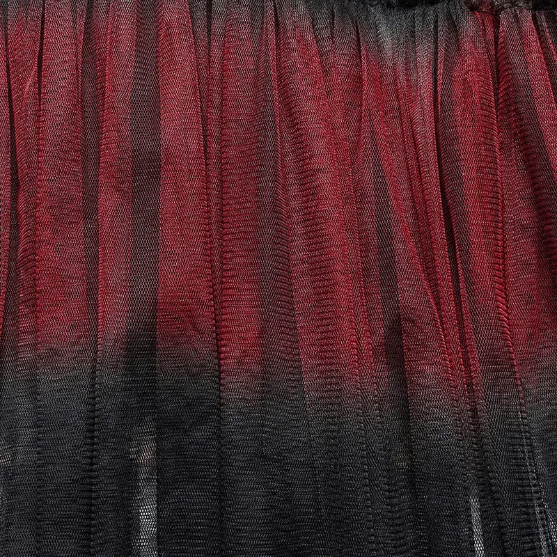 Langer Überrock aus Netzstoff mit Gothic-Schnalle und Rüschen in Schwarz-Rot für Damen