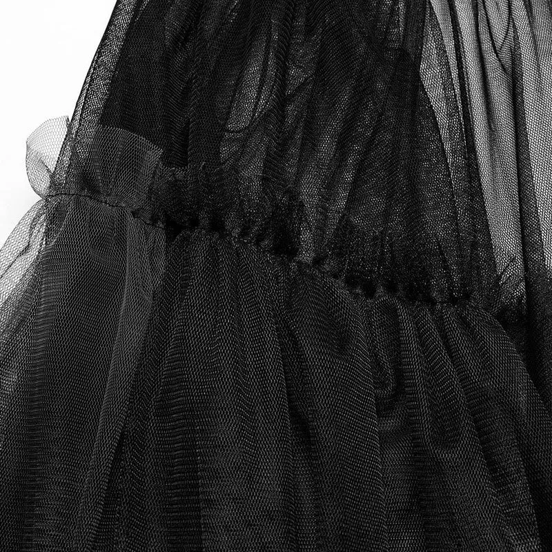 Langer Gothic-Überrock aus Netzstoff mit Schnalle und Rüschen für Damen in Schwarz