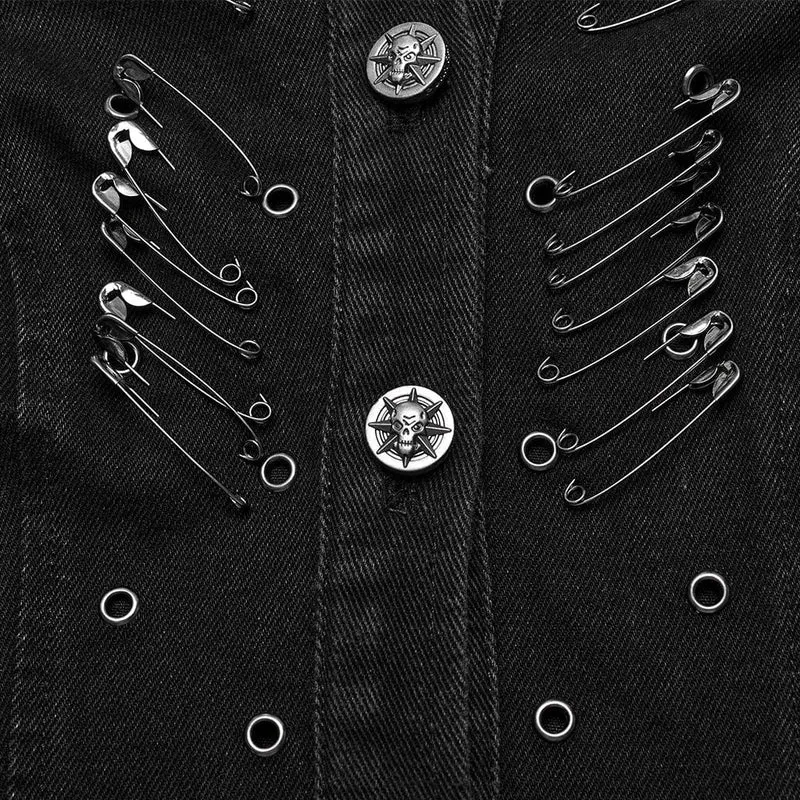 Damen-Punk-Langweste mit Schnürung, Ösen und Kapuze