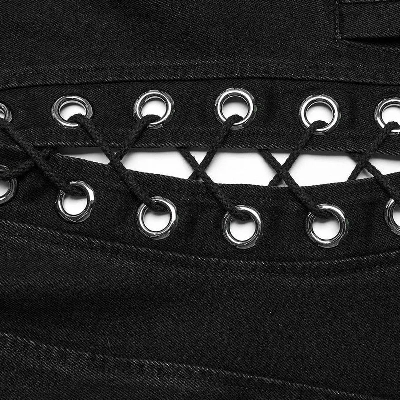 Damen-Punk-Langweste mit Schnürung, Ösen und Kapuze