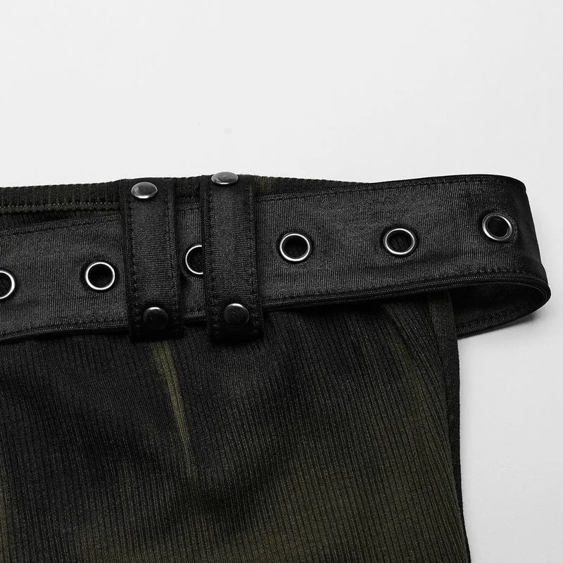 Schulterfreies Kleid mit Punk-Schnalle und Ösen für Damen in Schwarz-Grün