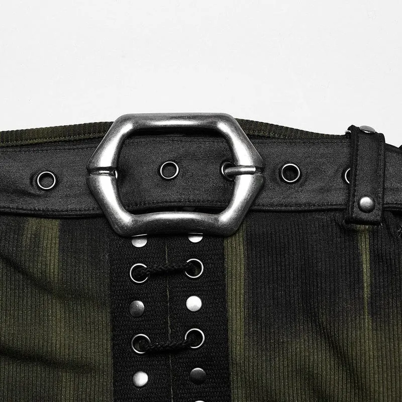 Schulterfreies Kleid mit Punk-Schnalle und Ösen für Damen in Schwarz-Grün